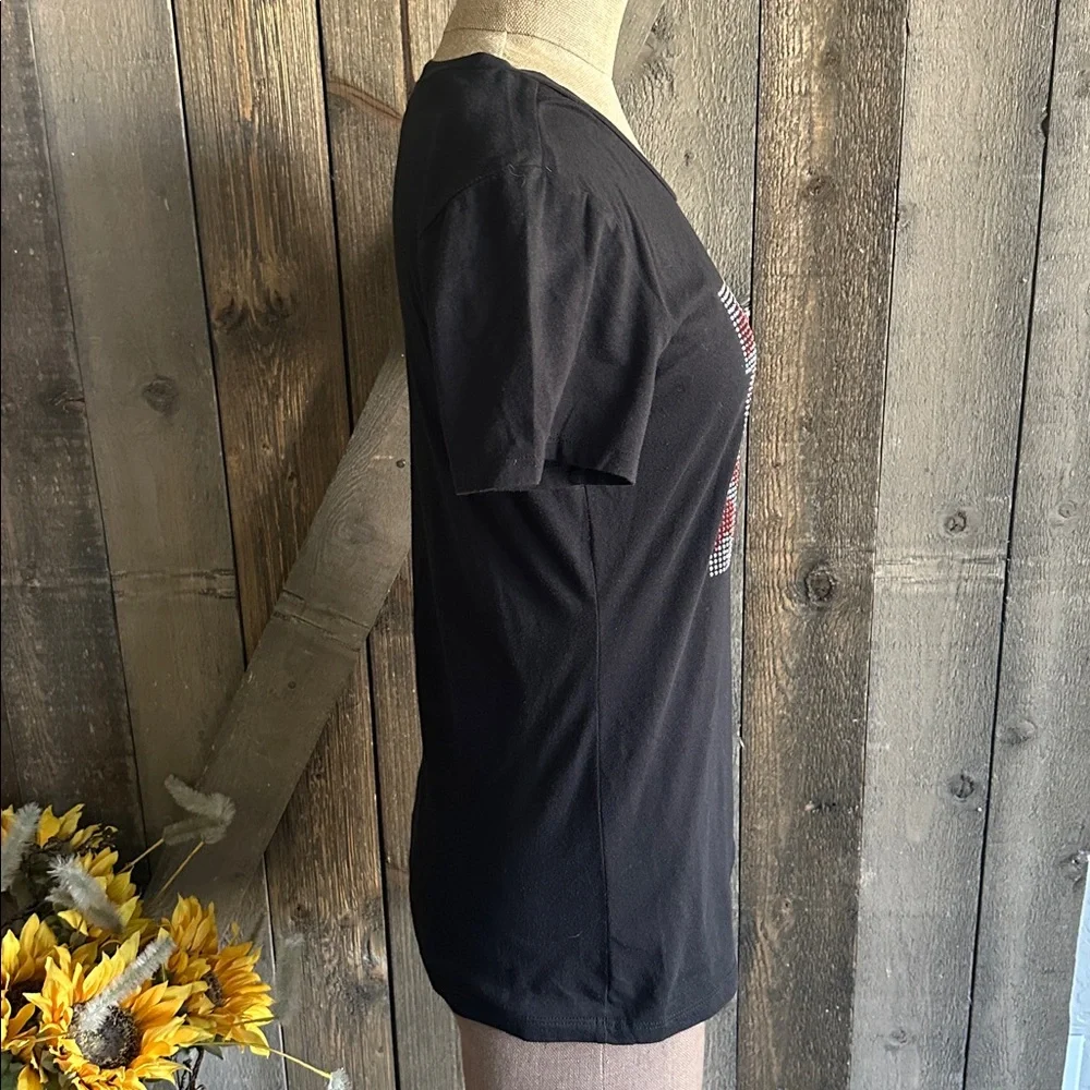 Nebraska Rhinestone “N” Graphic Tee Black Red Silver Game Day Shirt Size Medium